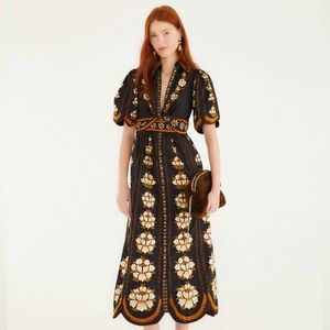 Farm Rio Black Bold Flowers Organic Cotton Midi Dress